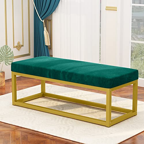 DKLGG Upholstered Ottoman Bench Velvet Shoe Entryway Bedroom Bench, Modern Foot Rest Stools Footstool with Metal Frame, for End of Bed Entry Way, Green