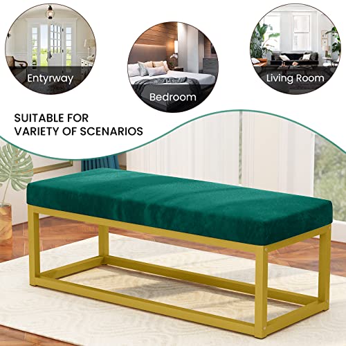 DKLGG Upholstered Ottoman Bench Velvet Shoe Entryway Bedroom Bench, Modern Foot Rest Stools Footstool with Metal Frame, for End of Bed Entry Way, Green