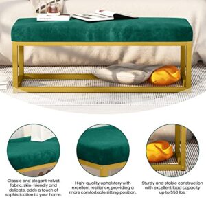 DKLGG Upholstered Ottoman Bench Velvet Shoe Entryway Bedroom Bench, Modern Foot Rest Stools Footstool with Metal Frame, for End of Bed Entry Way, Green