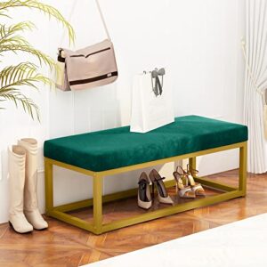 DKLGG Upholstered Ottoman Bench Velvet Shoe Entryway Bedroom Bench, Modern Foot Rest Stools Footstool with Metal Frame, for End of Bed Entry Way, Green