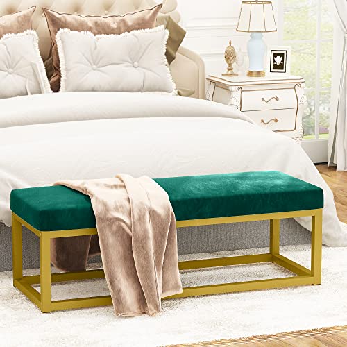 DKLGG Upholstered Ottoman Bench Velvet Shoe Entryway Bedroom Bench, Modern Foot Rest Stools Footstool with Metal Frame, for End of Bed Entry Way, Green