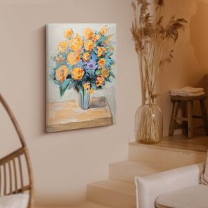 ArtbyHannah 20x28 inch Rose Flowers Oil Paintings on Canvas, Hand Painted Textured Orange Floral Artwork for Wall Art Decor