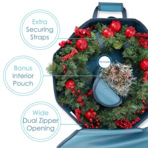 Hearth & Harbor Container-Hard Shell Christmas Bag with Interior Pockets, Dual Zipper and Handles-Premium Wreath Storage Organizer Box, 30", Blue