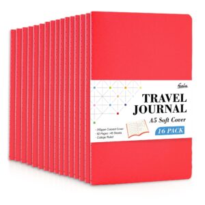 16 Pack Soft Cover Journal Bulk, Feela Lined Notebooks College Ruled for Work for Women Girl Writing, Blank Travel Journal Note Taking Notebook School Business Supplies, 8.2” x 5.5”, A5, Red