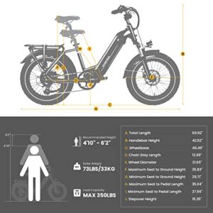 MAGICYCLE Fat Tire Electric Bike for Adults 750W Motor E Bike 52V 20Ah Step-Thru 20" Electric Mountain Bike for Beach Snow 80 Miles 7 Speeds