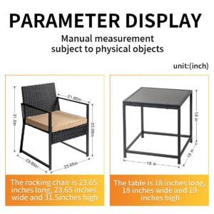 Aug-guan Patio Furniture Set,Wicker Bistro Set 3 Pieces Outdoor Furniture,Rattan Table and Patio Chairs Set for Balcony,Yard,Porch and Deck（Khaki