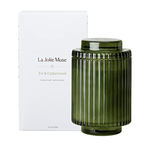 LA JOLIE MUSE Fir & Cedarwood Scented Candle - Candles Gift for Holiday, Green Candles for Home Scented, Natural Wax, 80 Hours Long Burning, Starlit Golden Fir