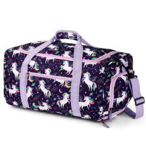 Choco Mocha Girls Unicorn Suitcase with Wheels Kids Purple Rolling Duffle Bag for Camping Teen Girls Toddler Luggage Bag for Travel, 22inch