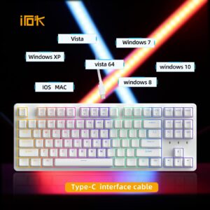 IROK FE87/104 RGB Mechanical Keyboard, Hot Swappable Gaming Keyboard, Customizable Backlit, Magnet Upper Cover Type-C Wired Keyboard for Mac Windows-White/Red switch