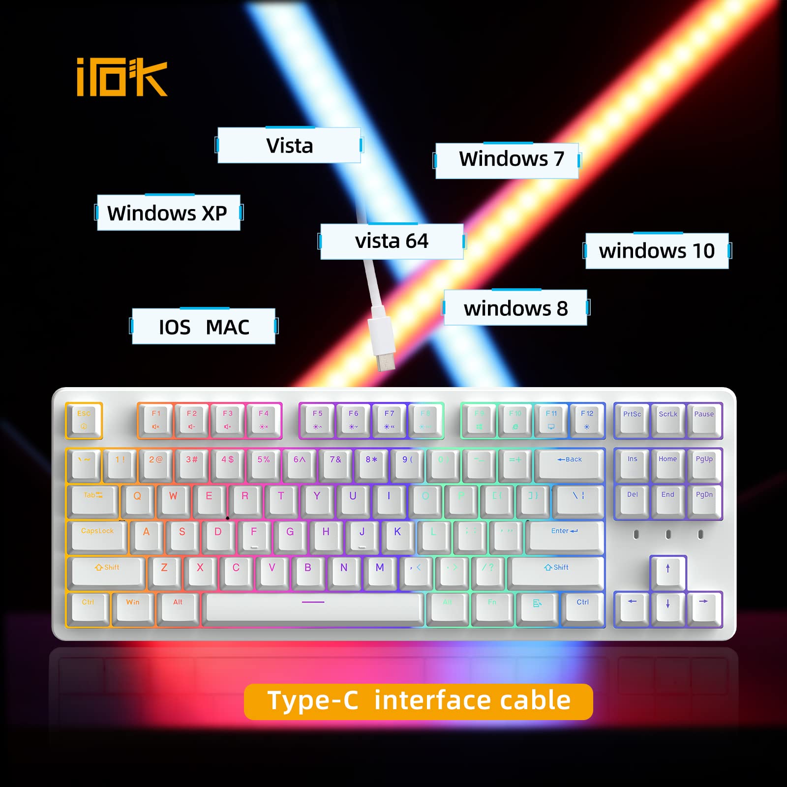 IROK FE87/104 RGB Mechanical Keyboard, Hot Swappable Gaming Keyboard, Customizable Backlit, Magnet Upper Cover Type-C Wired Keyboard for Mac Windows-White/Red switch