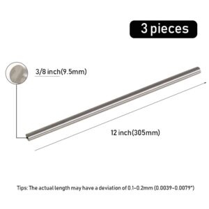 Tynulox 3Pcs 304 Stainless Steel Round Rod, 3/8" Diameter 12" Length Metal Solid Shaft Rods for Industry, Metal Working Hobbies and DIY Craft