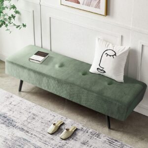 Comfy to go Entryway Bench - Green Bench for Bedroom, Modern Ottoman End of Bed, Corduroy Padded Benches for Living Room, Foyer, Mudroom, Hallway - 39" L x 14" W x 17" H