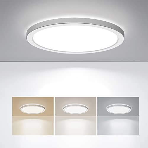 BLNAN LED Flush Mount Ceiling Light, 9 Inch 18W 3000K/4000K/5000K Hardwire Light Fixture, Ultra Thin Round White Lamp for Kitchen Porch Bedroom Hallway Stairwell Basement, Non-dimmable 1 Pack