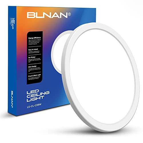 BLNAN LED Flush Mount Ceiling Light, 9 Inch 18W 3000K/4000K/5000K Hardwire Light Fixture, Ultra Thin Round White Lamp for Kitchen Porch Bedroom Hallway Stairwell Basement, Non-dimmable 1 Pack