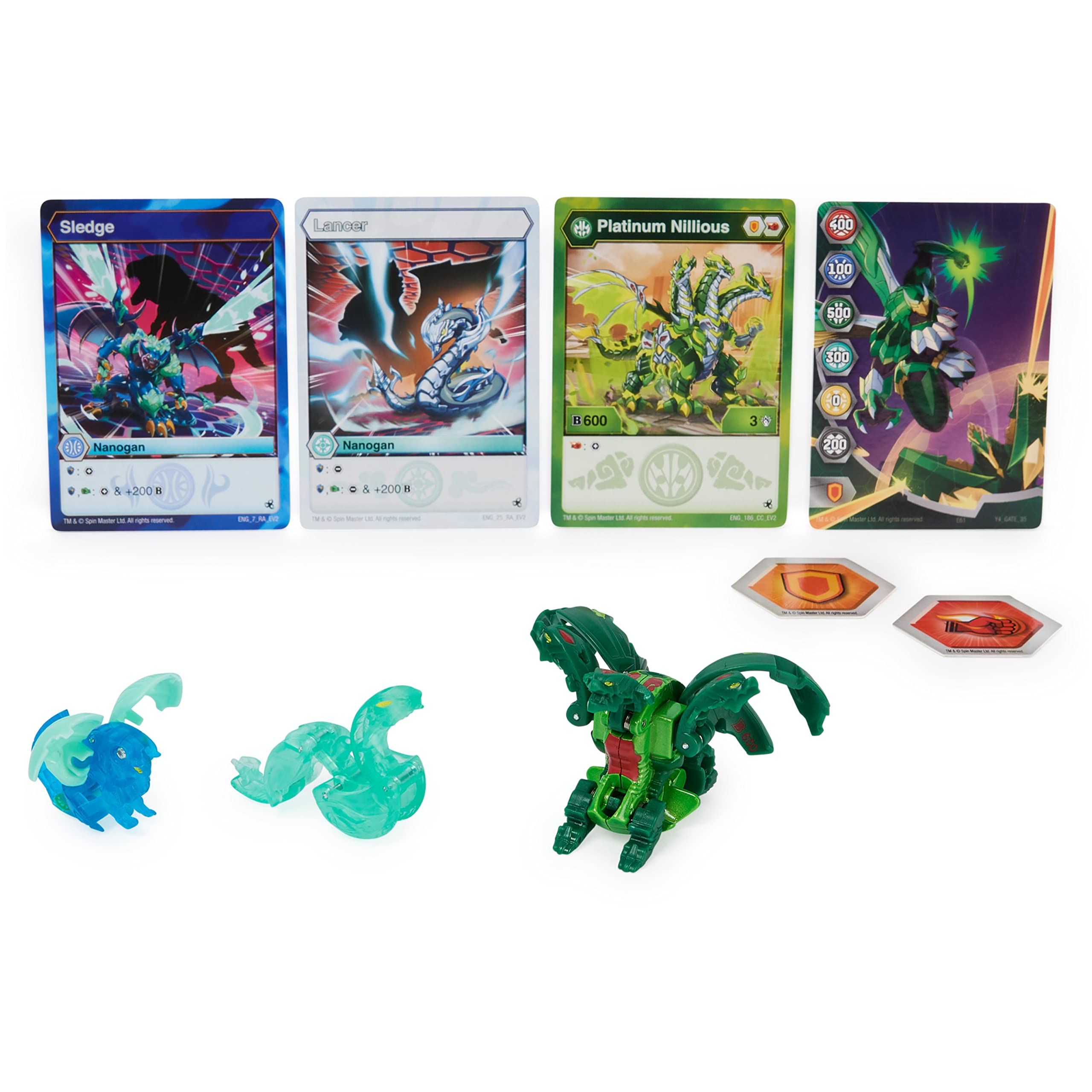 Bakugan Evolutions, Nillious with Nano Sledge and Lancer Platinum Power Up Pack, True Metal Action Figure, 2 Nanogan, 2 Bakucore, 2 Ability Cards, Kids Toys for Boys and Girls, Ages 6 and Up