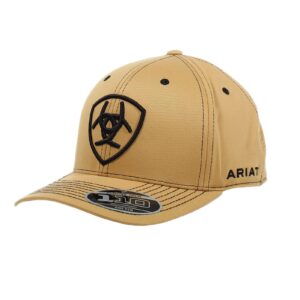 ARIAT Men's Shield Logo Flexfit 110 Cap, Structured 6-Panel Design, Snapback Closure, Tan