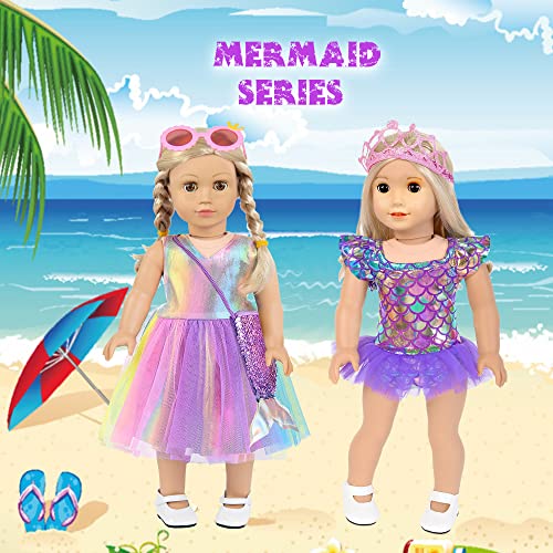 Mermaid 18 inch Doll Clothes and Doll Accessories Case Luggage Travel Play Set Include Suitcase, Dresses, Bag, Camera, Glasses, Pillow, Eyeshade Etc (No Doll)