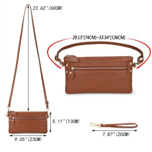 Uromee Wristlet Wallet Clutch Purses for Women Genuine Leather Fanny Pack Crossbody Belt Bag Handbag with Detachable Shoulder Strap