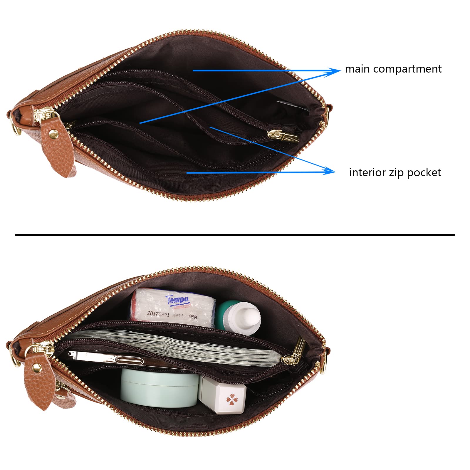 Uromee Wristlet Wallet Clutch Purses for Women Genuine Leather Fanny Pack Crossbody Belt Bag Handbag with Detachable Shoulder Strap