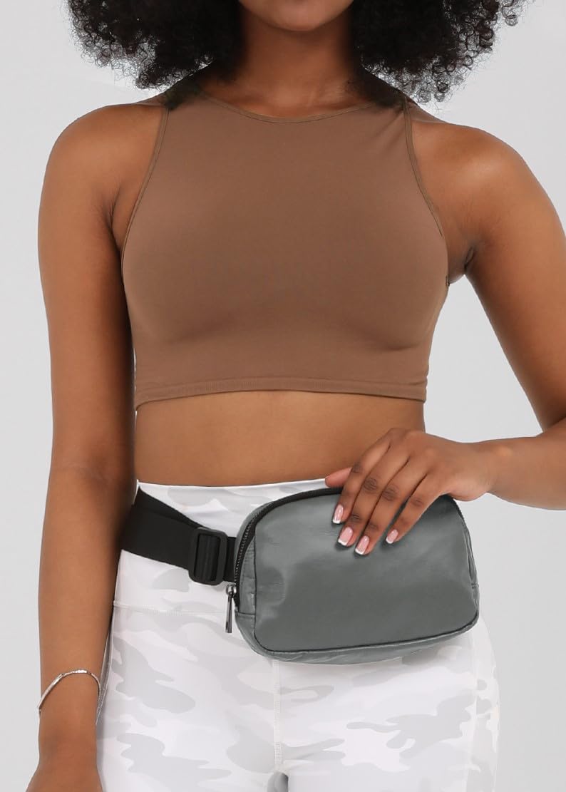 ODODOS Mini Belt Bag with Adjustable Strap, Vegan Leather Fanny Pack Small Waist Pouch for Workout Running Traveling Hiking, Matt Grey