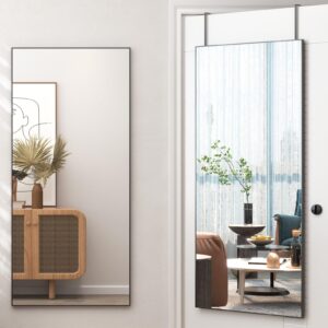 LVSOMT Full Length Door Mirror 47" x 22", Over The Door Hanging Mirror, Full Body Mirror, Wall Mirror Horizontal/Vertical, Full Size Dressing Mirror for Bedroom Bathroom Living Room (Black)