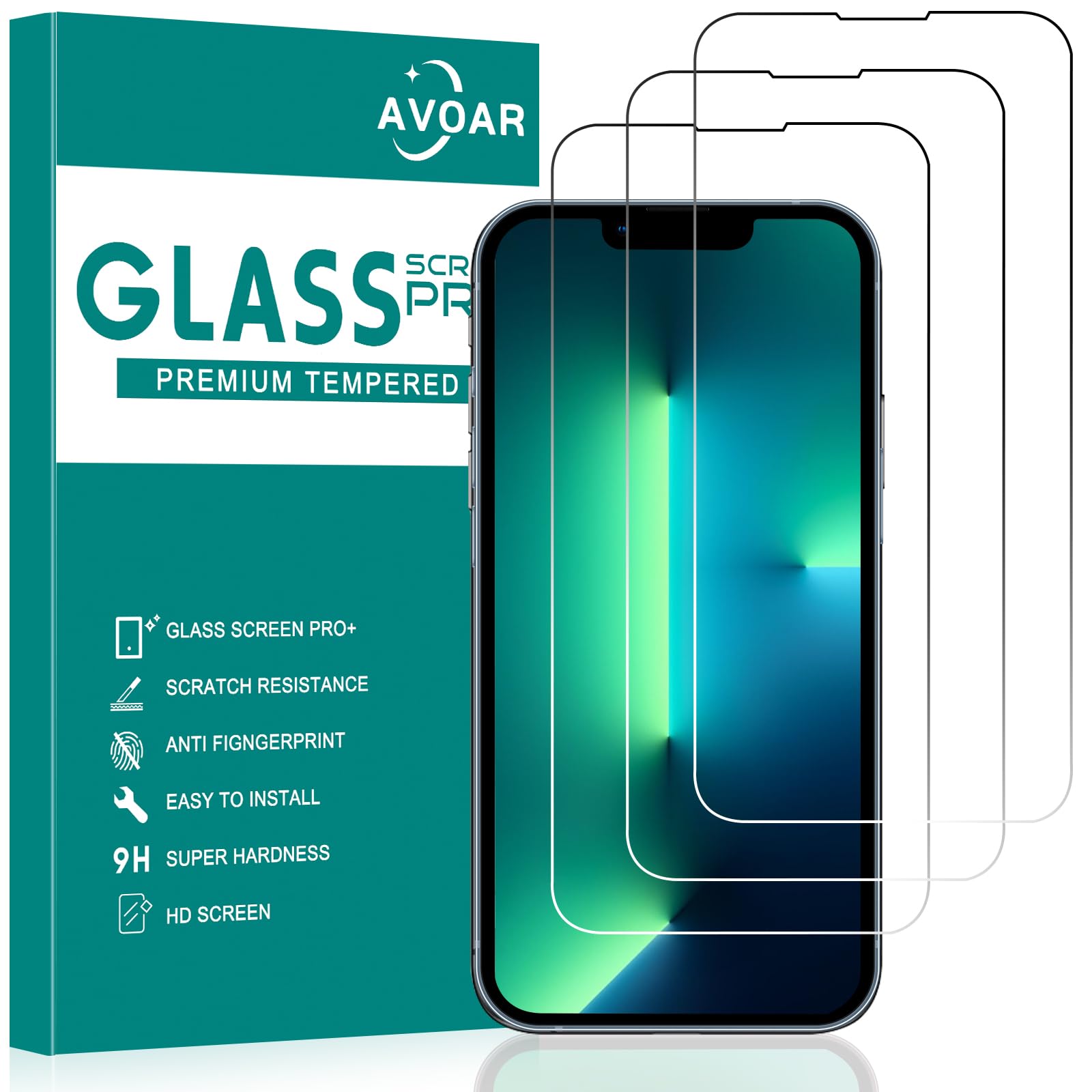 AVOAR 3 Pack Screen Protector for iPhone 14 Plus/13 Pro Max, for iPhone 14 Plus Screen Protector, 6.7 Inch HD Clear Tempered Glass Full Screen, Anti-Scratch, Bubble Free, Case-friendly