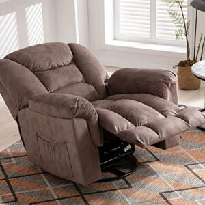 ANJ Oversized Rocker Chair Manual 360 Degree Swivel Recliners Comfy Glider Rocking Chairs for Big Man Home Extra Wide Overstuffed Reclining Chair for Living Room, Camel