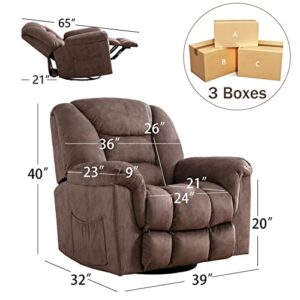 ANJ Oversized Rocker Chair Manual 360 Degree Swivel Recliners Comfy Glider Rocking Chairs for Big Man Home Extra Wide Overstuffed Reclining Chair for Living Room, Camel