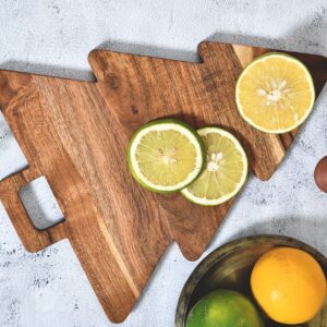 Christmas Tree Shaped Wood Cutting Board for kitchen, Christmas Tree Wooden Serving Tray with Handle, Christmas Decoration Charcuterie Tree Boards 14"L x 11"W