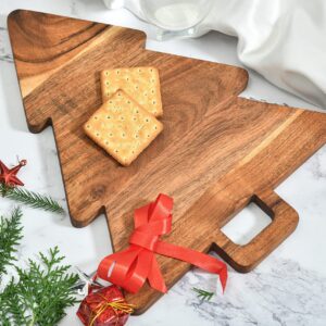 Christmas Tree Shaped Wood Cutting Board for kitchen, Christmas Tree Wooden Serving Tray with Handle, Christmas Decoration Charcuterie Tree Boards 14"L x 11"W