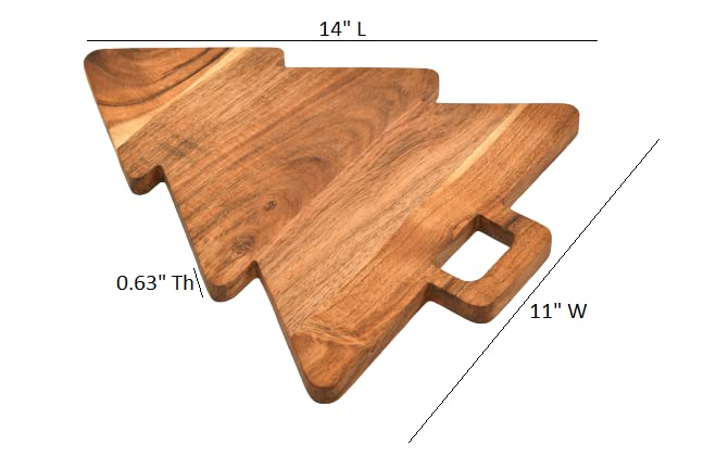 Christmas Tree Shaped Wood Cutting Board for kitchen, Christmas Tree Wooden Serving Tray with Handle, Christmas Decoration Charcuterie Tree Boards 14"L x 11"W