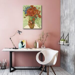 msspart Red Poppies and Daisies by Vincent Van Gogh, Floral Oil Paintings Reproduction Flowers Pictures Artwork, Canvas Wall Art Print for Home Decoration - 12"x16"