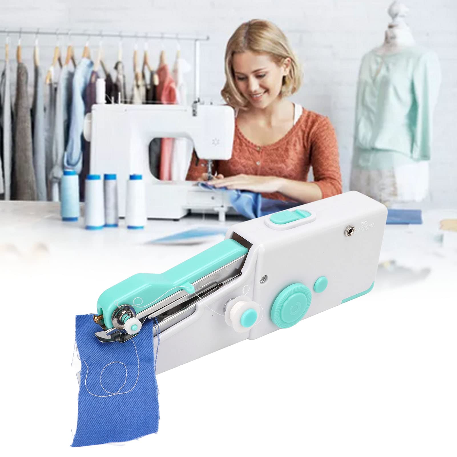 Jeanoko Mini Portable Sewing Machine, Handheld Sewing Machine Multipurpose Cordless Portable Sewing Machine for Beginners Kids Adults Quick Mending Machine