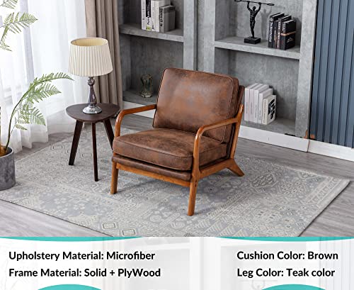 JOYBASE Lounge Arm chair, Mid Century Modern Accent Chair, Wood Frame Armchair for Living Room, Bedroom (Coffee, Microfiber)