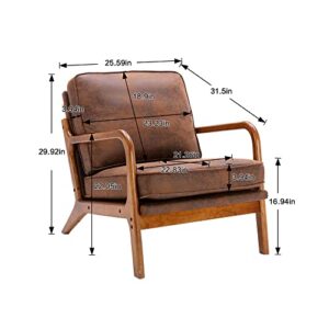 JOYBASE Lounge Arm chair, Mid Century Modern Accent Chair, Wood Frame Armchair for Living Room, Bedroom (Coffee, Microfiber)