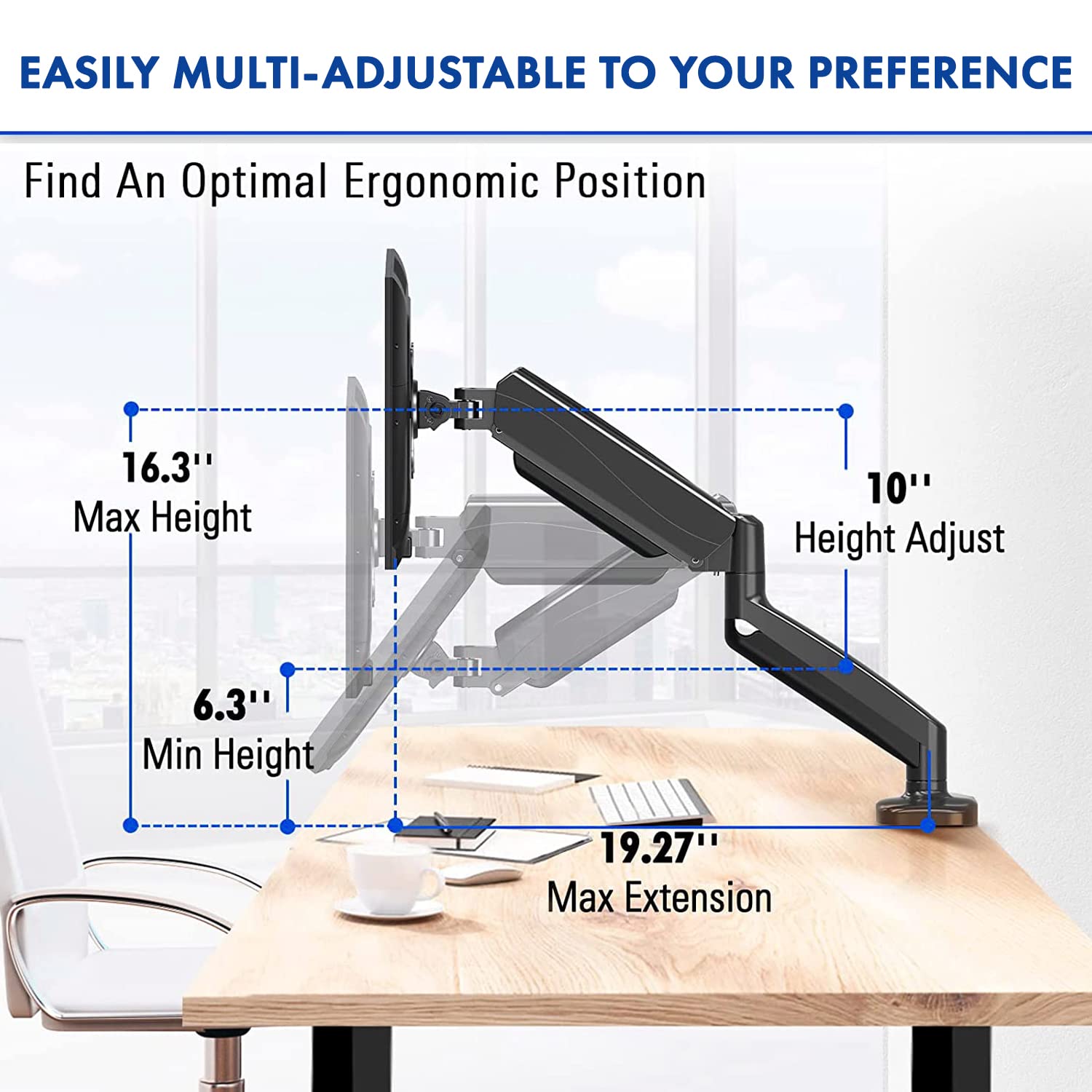 Stellar Mounts Spring LCD Monitor Arm with USB and Multimedia Ports for: Sceptre Curved 30" 21:9 Gaming LED Monitor 2560x1080p UltraWide Ultra Slim Up to 85Hz MPRT 1ms (C305W-2560UN)