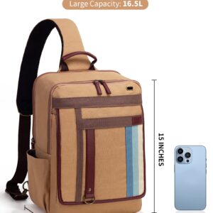 Celvetch Sling Bag for Men Women - Canvas Shoulder Bag Sling Backpack Laptop Messenger Bag for 15.6'' Crossbody Chest Bag Daypack for Travel - Coffee