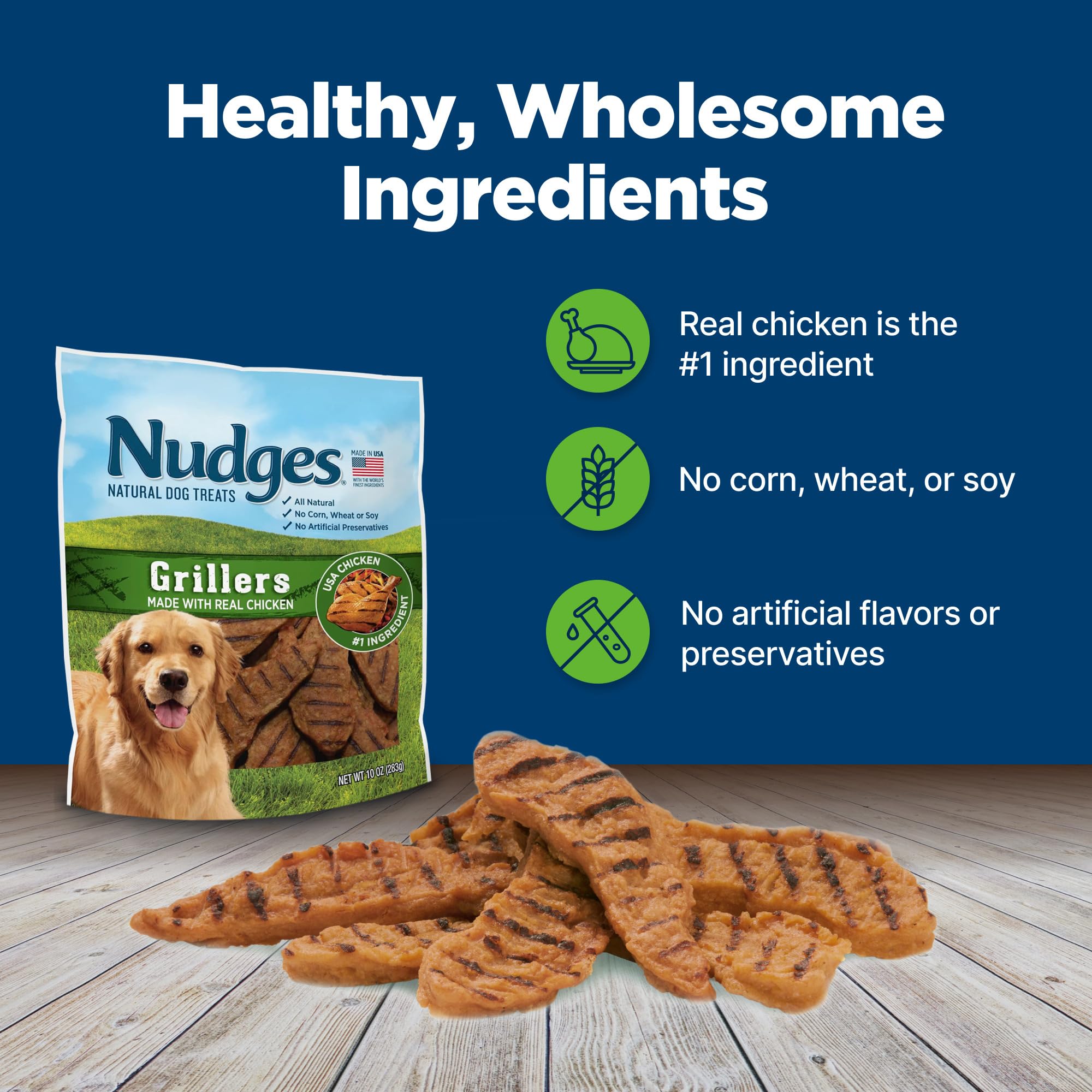 Blue Buffalo Nudges Grillers Natural Dog Treats Made with Real Chicken, Made in the USA, Chicken, 10-oz. Bag