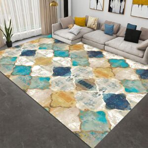 FINOREN Artistic Abstract Area Rug.Lattice-Lake Blue,5x7 Feet,Suitable for Bedroom,Living Room,Apartment,Machine Washable Non-slip Soft Modern Interior Rug,Smudge-proof,Non-shedding.