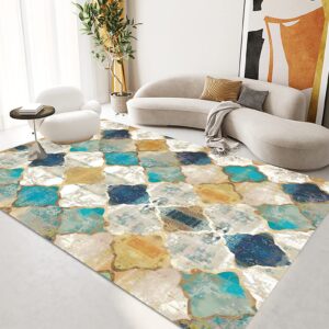 FINOREN Artistic Abstract Area Rug.Lattice-Lake Blue,5x7 Feet,Suitable for Bedroom,Living Room,Apartment,Machine Washable Non-slip Soft Modern Interior Rug,Smudge-proof,Non-shedding.