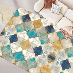 FINOREN Artistic Abstract Area Rug.Lattice-Lake Blue,5x7 Feet,Suitable for Bedroom,Living Room,Apartment,Machine Washable Non-slip Soft Modern Interior Rug,Smudge-proof,Non-shedding.