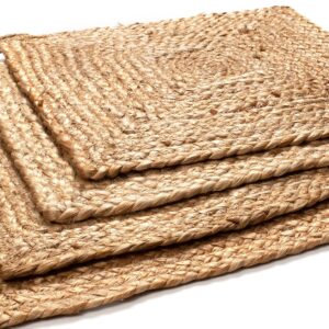 Jute Placemat,Placemat,Braided Placemats,Round Placemats Set of 4,100% Jute Braided Placemats Set of 4 Reversible (Natural 13x13 Square) Farmhouse Vintage Jute Placemats for Dining Table