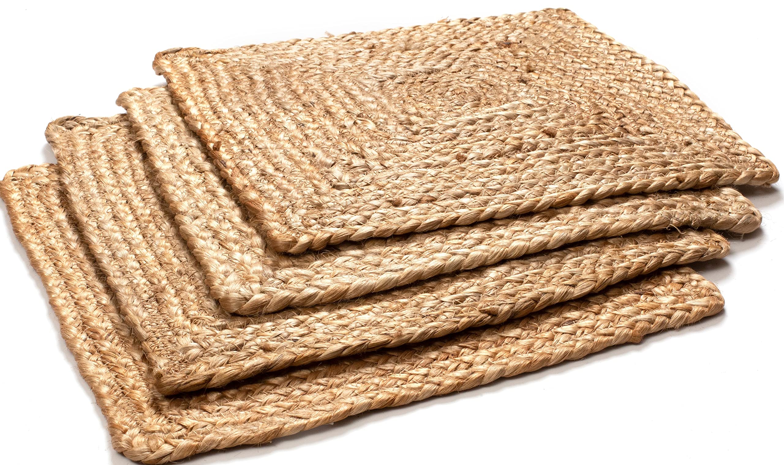 Jute Placemat,Placemat,Braided Placemats,Round Placemats Set of 4,100% Jute Braided Placemats Set of 4 Reversible (Natural 13x13 Square) Farmhouse Vintage Jute Placemats for Dining Table