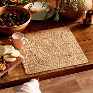 Jute Placemat,Placemat,Braided Placemats,Round Placemats Set of 4,100% Jute Braided Placemats Set of 4 Reversible (Natural 13x13 Square) Farmhouse Vintage Jute Placemats for Dining Table