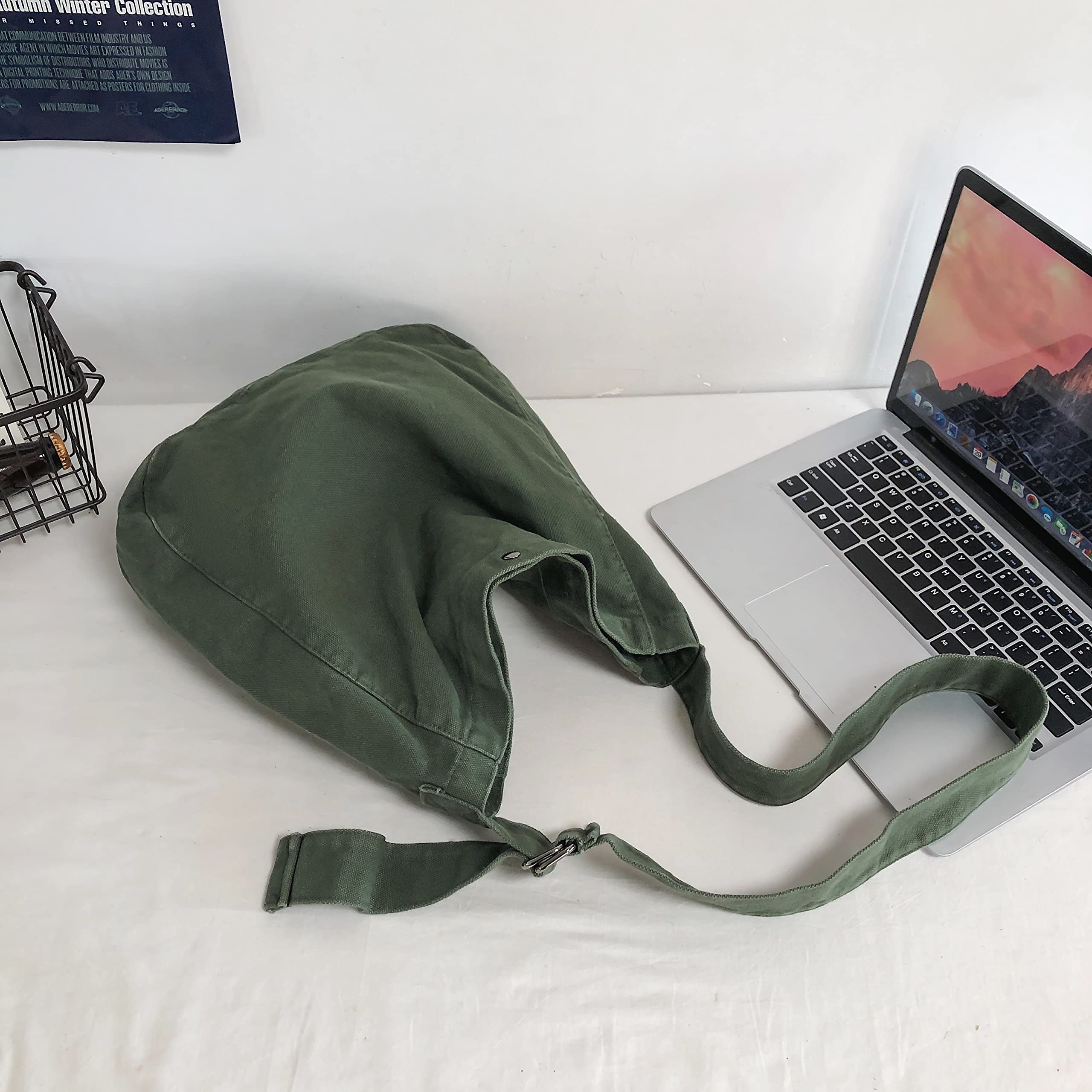 Canvas Hobo Crossbody Bag for Women and Men, Casual Shoulder Bag, Tote Bag, Messenger Bag, Cross Body Bag for Shopping, Travel and Work (Green)