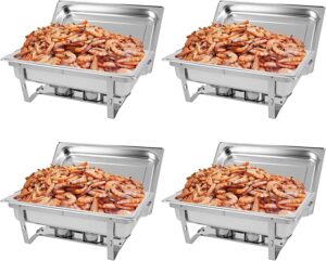 honhpd rectangular chafing dish set 4 pack of 8 quart full size chafer dish stainless steel frame chafers with foldable frame legs (4pcs)