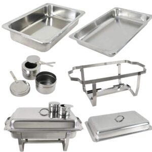 HONHPD Rectangular Chafing Dish Set 4 Pack of 8 Quart Full Size Chafer Dish Stainless Steel Frame Chafers With Foldable Frame Legs (4pcs)