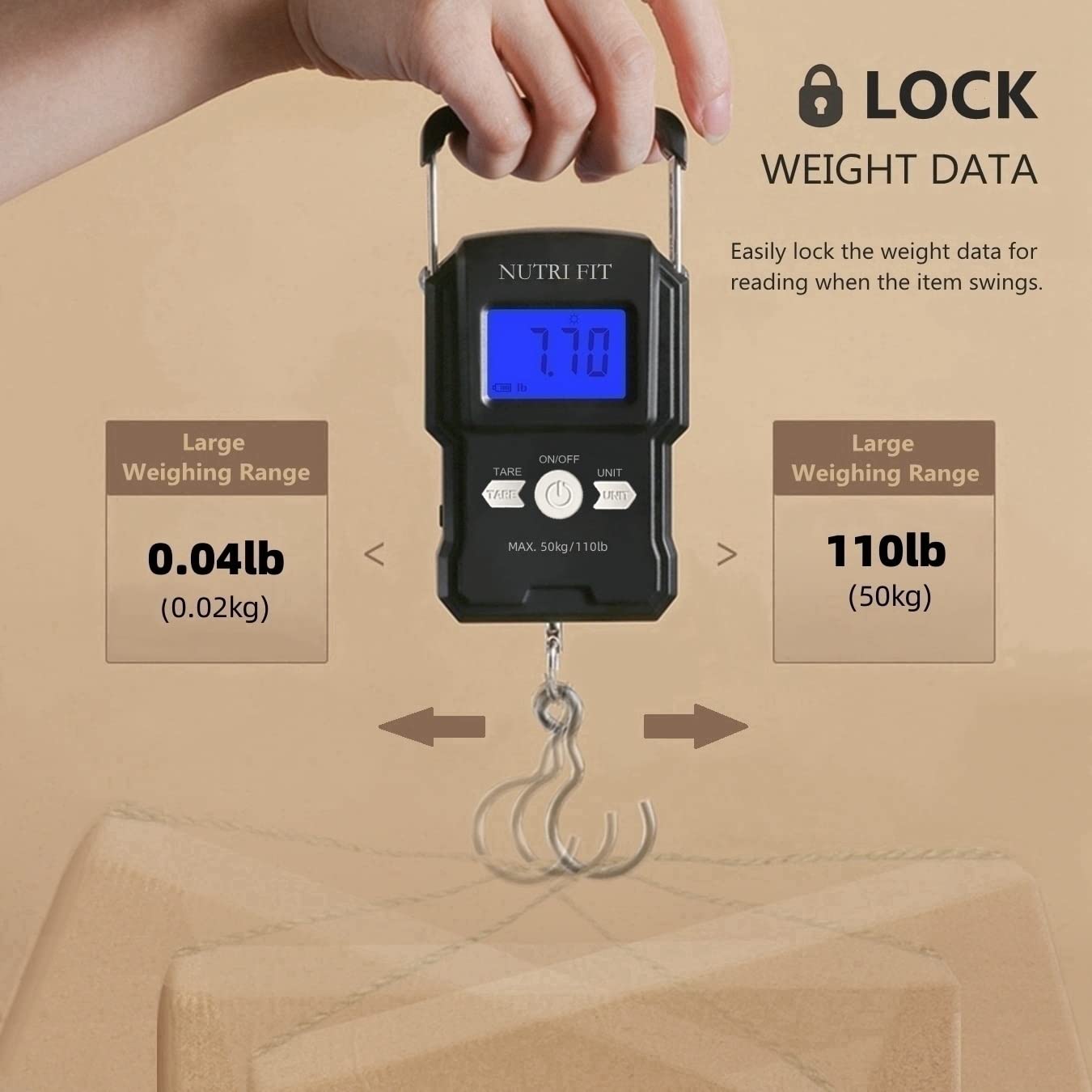 NUTRI FIT Luggage Scale Digital Suitcase Weighing Scale Portable for Travel, Handheld Fish Weight Scale with Hook for Fishing, 110lb/50kg as Traveler Gifts