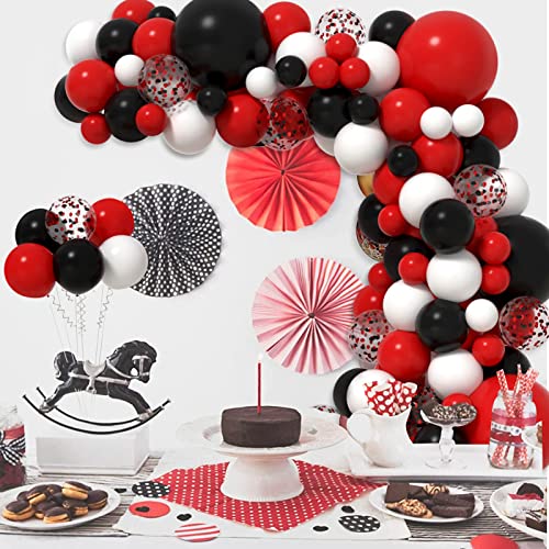 Janinus Red And Black Balloons Arch Kit 18inch 12inch 5inch Red Black And White Balloons Garland Black And Red Party Decorations For BBQ Baby Shower Halloween Graduation Casino Car Theme Party