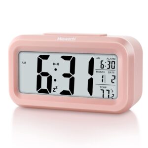 miowachi digital alarm clocks for bedrooms battery operated,snooze,night light easy setup small clock for kids pink